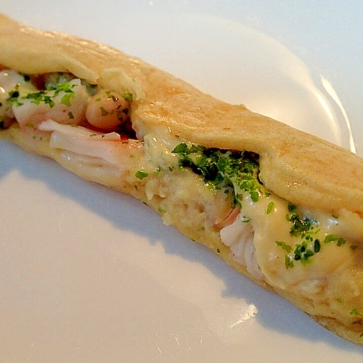 大豆粉PMで シーサラダと水煮大豆のクレープ♬